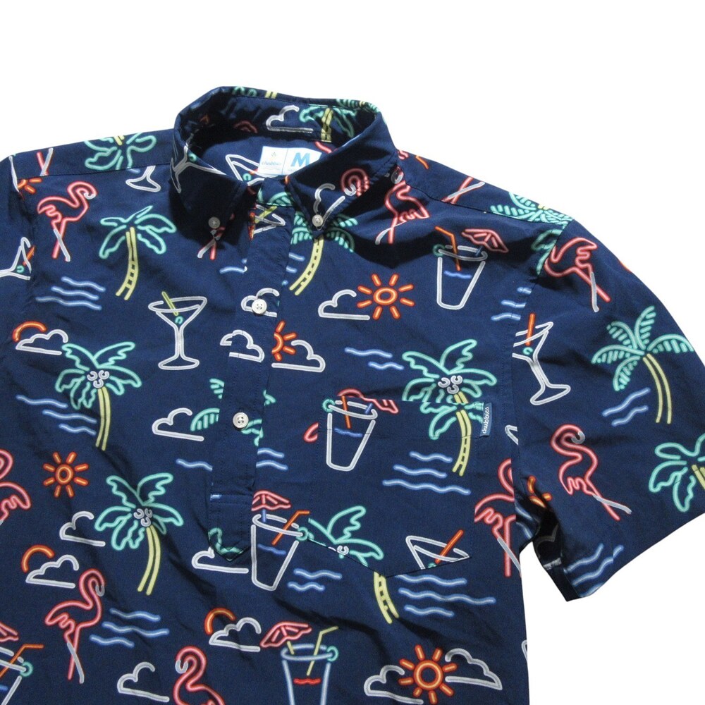 Chubbies Mens Button Down Shirt M Navy Blue Graphic Stretch Polyester Pocket